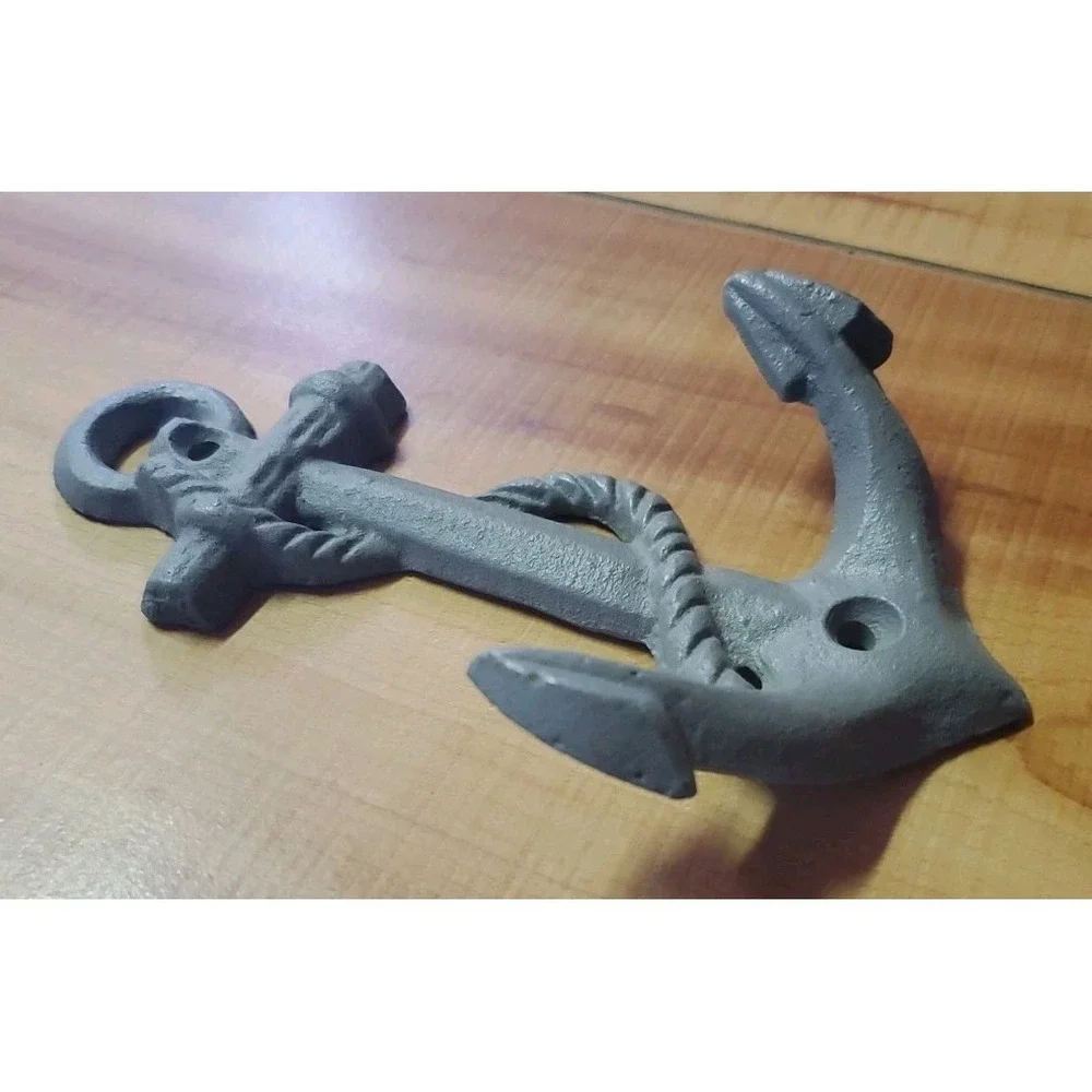 Metal Boat Anchor Wall Hook Mounted Nautical Metal Beach Towel Bath Painted Gray